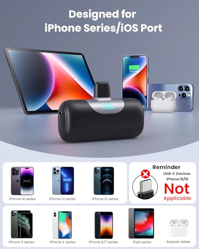 Mini Batterie Externe pour iPhone, 5500mAh Power Bank 15W PD 3.0A Charge Rapide Chargeur Ultra-Compact et Léger Batteries Portable avec Écran LED pour iPhone 14/13/12/11/XR/8 etc – Image 5