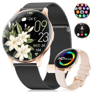 Montre Connectée Femme, 1,43" AMOLED Écran/Appel Bluetooth/100+ Modes Sportifs Smartwatch, Sommeil/SpO2/Calories/Fréquence Cardiaque Moniteur pour Android iOS