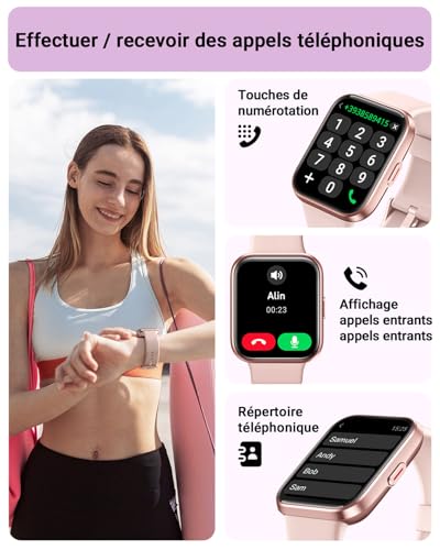 Montre Connectée Femme, 1,85" Homme Smartwatch pour Samsung iPhone Android, Alexa intégrée 3ATM 100+ Modes Sportifs Moniteur de SpO2/Sommeil/Fréquence Cardiaque/Podometre/Calories Rose – Image 3