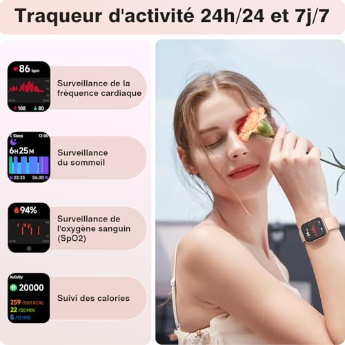 Montre Connectée Femme pour Samsung, iPhone, Android, 1.8" Smartwatch avec Appel Bluetooth, Voix de l'IA, Alexa intégrée, Smartwatch Moniteur, Calories, IP68 Montre Intelligente, Podometre – Image 5
