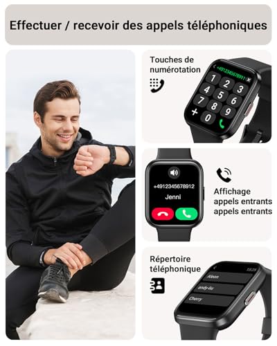 Montre Connectée Homme, 1,85" Femme Smartwatch pour Samsung iPhone Android, Alexa intégrée 3ATM 100+ Modes Sportifs Moniteur de SpO2/Sommeil/Fréquence Cardiaque/Podometre/Calories Noir – Image 3