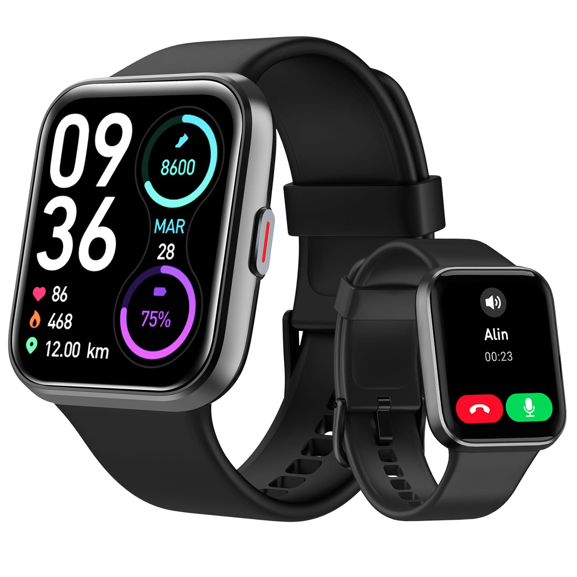 Montre Connectée Homme, 1,85" Femme Smartwatch pour Samsung iPhone Android, Alexa intégrée 3ATM 100+ Modes Sportifs Moniteur de SpO2/Sommeil/Fréquence Cardiaque/Podometre/Calories Noir
