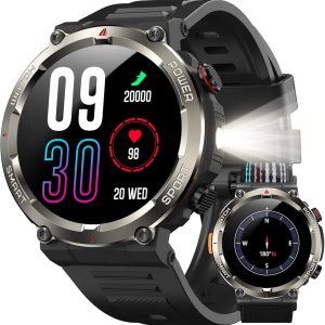 Montre Connectée Homme 2025, Appels Bluetooth Watch, Batterie 960mAh, Boussole, Lampe de Poche Smartwatch, 100+ Modes Sportifs, Analyse de la Fréquence Cardiaque et du Sommeil, pour Android/iOS