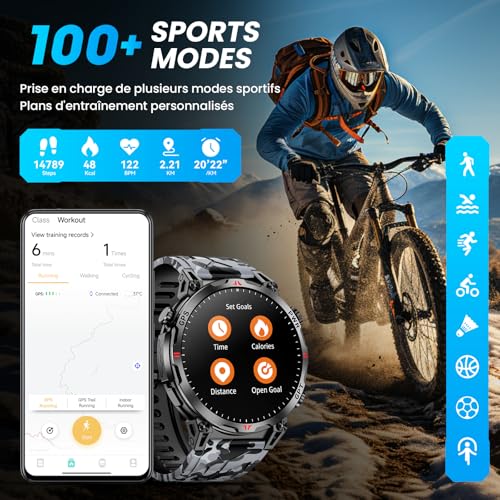 Montre Intelligente Militaire avec GPS/Boussole, Montre Intelligente avec Assistant Vocal GPT, écran AMOLED de 1,56 po pour Hommes, Compatible avec Android et iOS (Bluetooth) (Noir) – Image 4