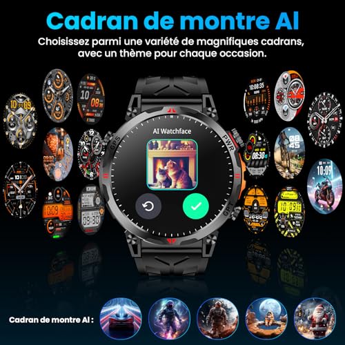 Montre Intelligente Militaire avec GPS/Boussole, Montre Intelligente avec Assistant Vocal GPT, écran AMOLED de 1,56 po pour Hommes, Compatible avec Android et iOS (Bluetooth) (Noir) – Image 6