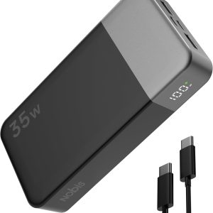 Nobis Power Bank 20000mAh 35W Batterie Externe Charge Rapide, Chargeur Portable USB C in & Out, 4 Ports avec Affichage Numérique LED, Compatible avec Laptop, S23 Phone 16 15 (Noir)