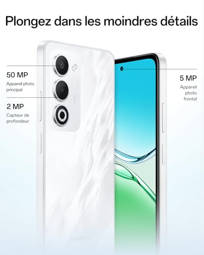 OPPO A5 4G 4Go RAM + 128Go ROM, Smartphone débloqué avec IA, écran 6,67 Pouces 90 Hz, Appareil Photo 50 Mpx avec autofocus, Batterie 6000 mAh, IP65, Mist White (Chargeur SUPERVOOC 45 W Inclus) – Image 3