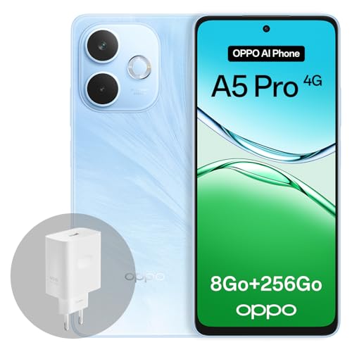 OPPO A5 Pro 4G 8Go RAM + 256Go ROM, Smartphone débloqué avec IA, écran 6,67 Pouces 90 Hz, Appareil Photo 50 Mpx avec autofocus, Batterie 5800 mAh, IP69, Feather Blue (Chargeur SUPERVOOC 45 W Inclus) – Image 2