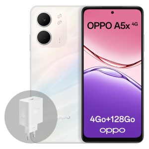 OPPO A5x 4G 4Go RAM + 128Go ROM, Smartphone débloqué avec IA, écran 6,67 Pouces 90 Hz, Appareil Photo 32 Mpx avec autofocus, Batterie 6000 mAh, IP65, Laser White (Chargeur SUPERVOOC 45 W Inclus)