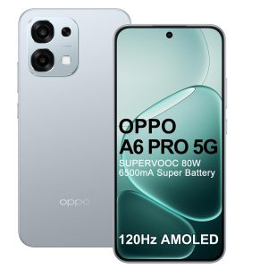 OPPO A6 Pro 5G 8+256Go, IA Smartphone Android Débloqué, Batterie 6500mAh, SUPERVOOC 80W Telephone Portable, Écran 120Hz 6,57" AMOLED, Dimensity 6300, Caméra AI 50MP, IP69, NFC, Dual SIM, Argent