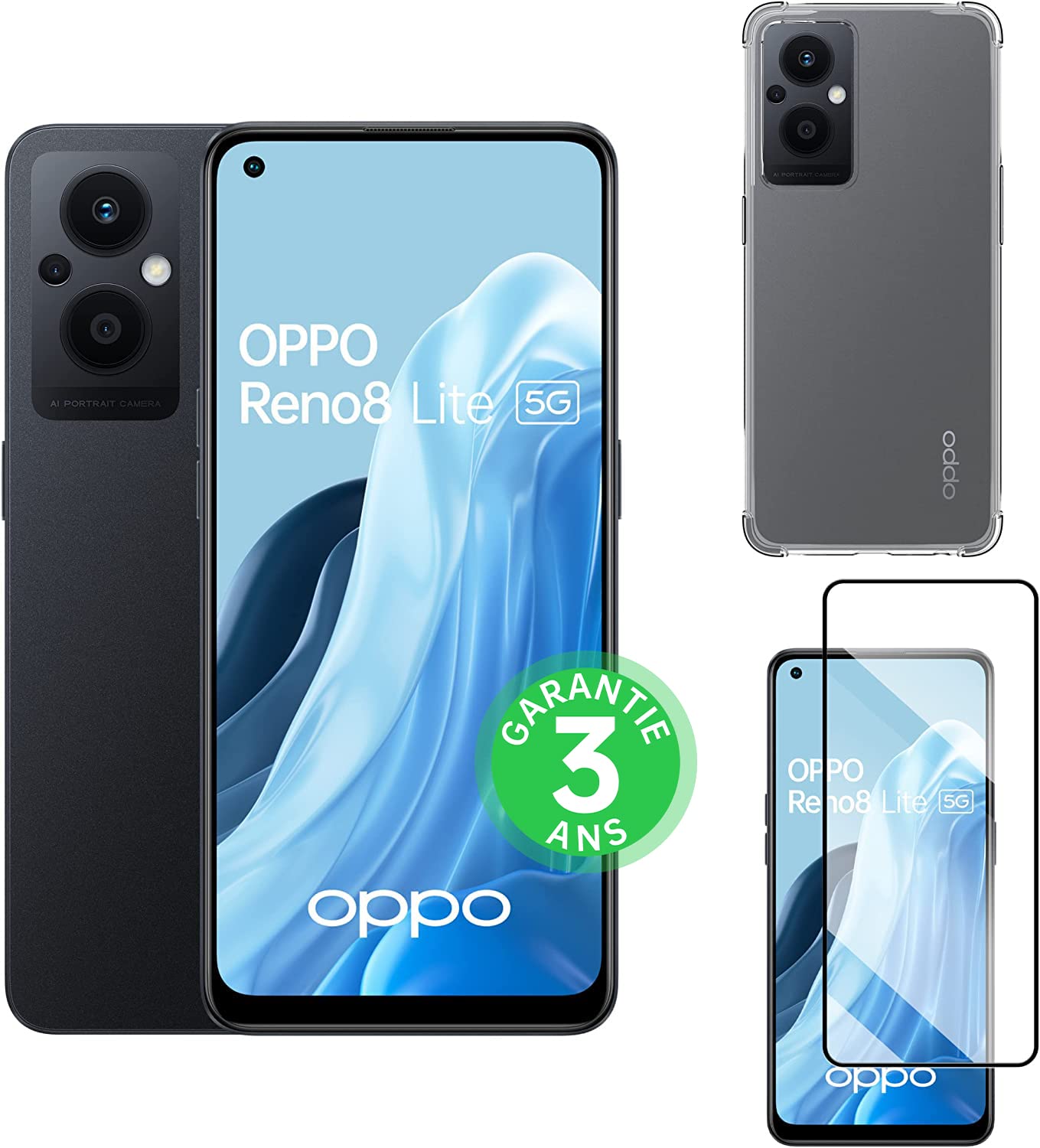 OPPO Reno 8 Lite - Smartphone 5G - 8 Go RAM + 128 Go - Triple Capteur Photo 64 MP, Frontal 32 MP - Écran AMOLED 60 Hz 6,43” - Batterie 4500 mAh + Charge Rapide 33W - Noir Cosmique (Reconditionné)