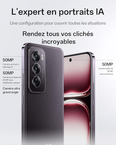 OPPO Reno12 Pro 5G 12+512Go, IA Smartphone Android Débloqué, Téléphone Portable, SUPERVOOC 80W, Batterie 5000mAh, Double Caméra AI 50MP, 120Hz 6.7” AMOLED, Dimensity 7300, Double SIM, NFC, Marron – Image 3
