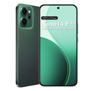OPPO Reno14 F 5G IA Smartphone Android Débloqué, 8+256Go Téléphone, Snapdragon 6 Gen 1, Écran AMOLED 120Hz 6,57", Caméra AI 50MP, Batterie 6000mAh, SUPERVOOC 45W, Résistance IP69, NFC, Dual SIM, Vert