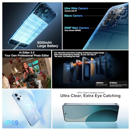 OPPO Reno14 FS 5G 12+512Go Téléphone, IA Smartphone Android Débloqué, Écran 120Hz 6,57" AMOLED, Caméra 50MP, Batterie 6000mAh, SUPERVOOC 45W, Snapdragon 6 Gen 1, IP69, Vidéo 4K, NFC, Dual SIM, Bleu – Image 3