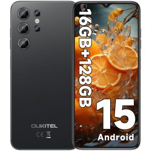 OUKITEL C1 Smartphone Pas Cher Android 15, 16(4+12)Go +128Go(TF 1TB) Telephone Portable Pas Cher, 6.52" HD+ Écran, 5150mAh Telephone, 13MP+5MP Téléphone Gaming, Triple 4G SIM/GPS/Fingerprint/OTG/3.5mm