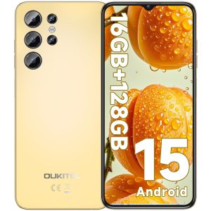 OUKITEL C1 Smartphone Pas Cher Android 15, 16(4+12)Go +128Go(TF 1TB) Telephone Portable Pas Cher, 6.52" HD+ Écran, 5150mAh Telephone, 13MP+5MP Téléphone Gaming, Triple 4G SIM/GPS/Fingerprint/OTG/3.5mm