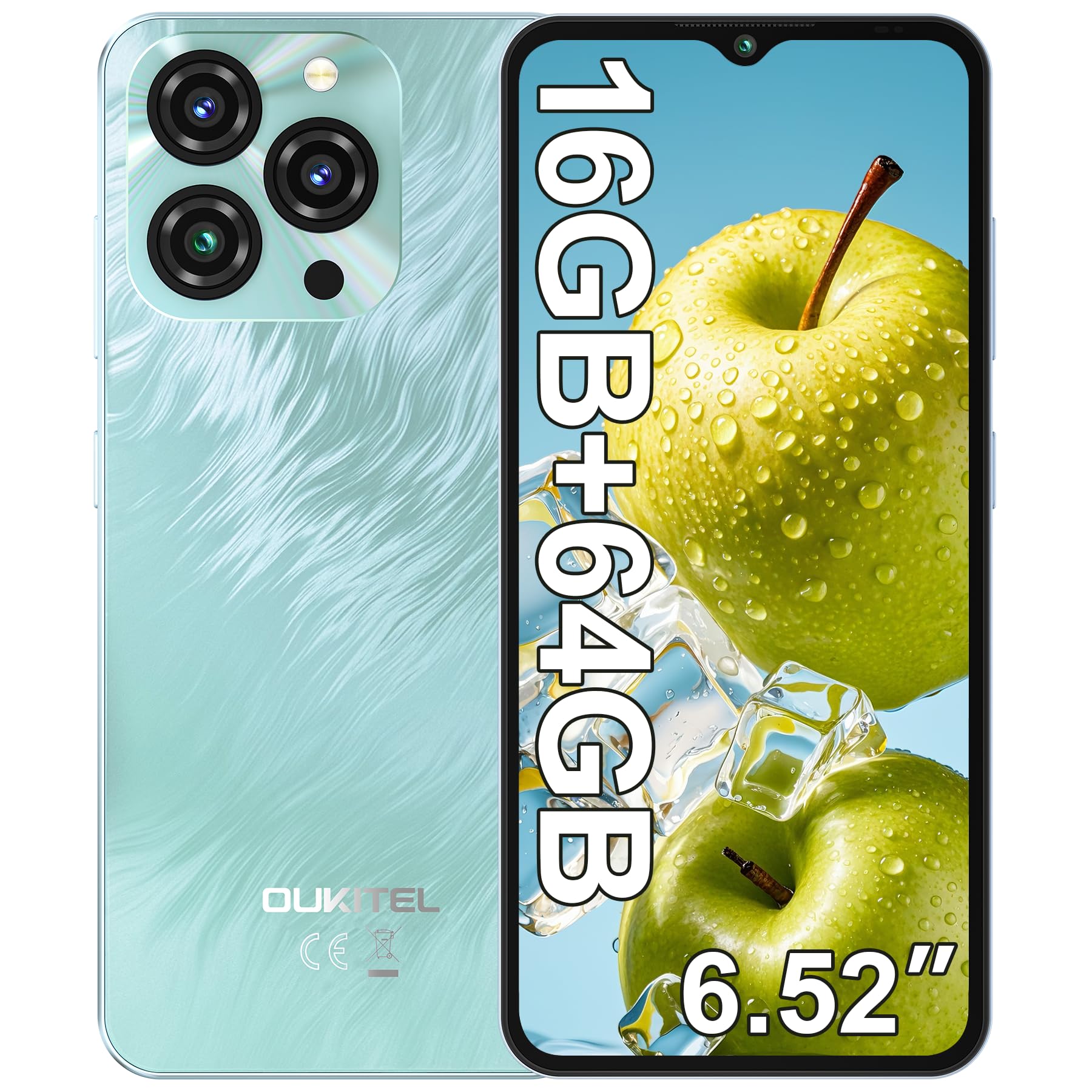 OUKITEL C3 Smartphone Pas Cher - 16(4+12) Go + 64Go/TF 1To Telephone Portable Pas Cher, 6.52" Écran, 5000mAh Smartphone Android 14, 13MP+5MP Téléphone Gaming, 4G Dual SIM/Face ID/GPS/3.5mm - Bleu