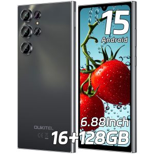 OUKITEL C61 Telephone Portable Pas Cher Android 15-16(4+12) Go +128Go/TF 1To Smartphone Pas Cher, 6,88" HD+ 90Hz, 5150mAh Téléphone, 13MP+5MP, Smartphone Débloqué 4G Dual SIM/GPS/Fingerprint/Face ID