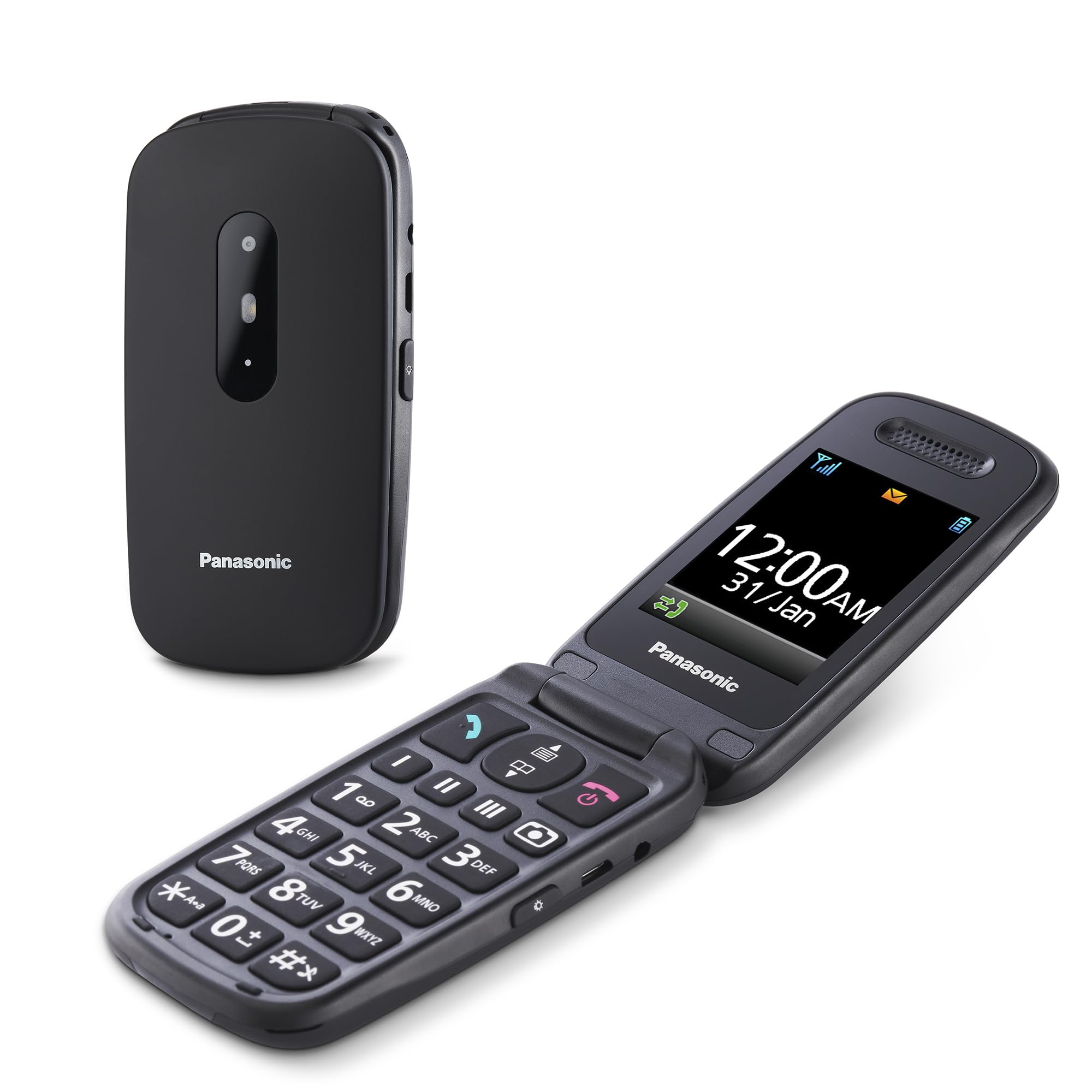 Panasonic KX-TU446EXB Téléphone Portable 2G à Clapet, Sans forfait, Bouton d’Appel d’Urgence SOS, Amplificateur Vocal, Gros Boutons, Grand affichage,Grands chiffres, Flash, Écran couleur, Noir