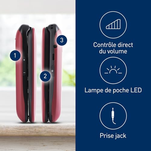 Panasonic KX-TU446EXR Téléphone Portable 2G à Clapet,Sans forfait, Bouton d’Appel d’Urgence SOS, Amplificateur Vocal, Gros Boutons, Grand affichage,Grands chiffres, Flash, Écran couleur, Rouge – Image 4