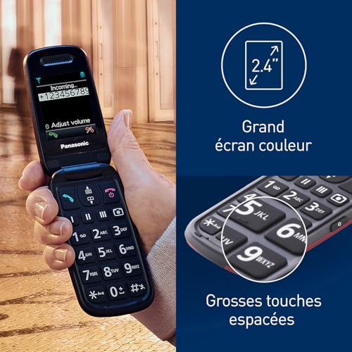Panasonic KX-TU446EXR Téléphone Portable 2G à Clapet,Sans forfait, Bouton d’Appel d’Urgence SOS, Amplificateur Vocal, Gros Boutons, Grand affichage,Grands chiffres, Flash, Écran couleur, Rouge – Image 5