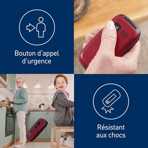 Panasonic KX-TU446EXR Téléphone Portable 2G à Clapet,Sans forfait, Bouton d’Appel d’Urgence SOS, Amplificateur Vocal, Gros Boutons, Grand affichage,Grands chiffres, Flash, Écran couleur, Rouge – Image 6