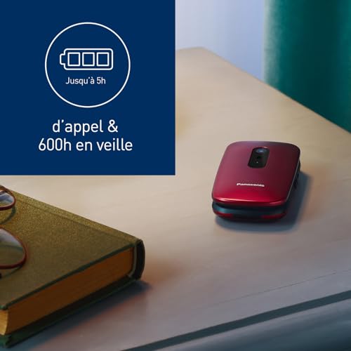 Panasonic KX-TU446EXR Téléphone Portable 2G à Clapet,Sans forfait, Bouton d’Appel d’Urgence SOS, Amplificateur Vocal, Gros Boutons, Grand affichage,Grands chiffres, Flash, Écran couleur, Rouge – Image 7