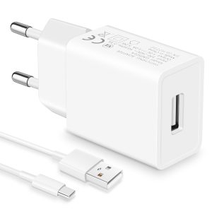 Prise USB 5V1A et Câble USB Type-C, Embout Chargeur USB 5W, Adaptateur Secteur pour Téléphones Portables, Tablettes, Powerbanks, Ecouteurs Bluetooth et Autres Appareils avec Interface USB-C