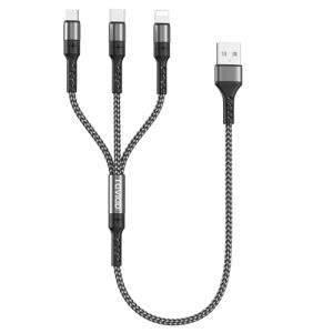 RAVIAD Câble Chargeur Multi Embout Court [50CM], 3 en 1 Câble Universel Cable multi chargeur de Chargement avec Lightning+ USB C+ Micro Connecteur pour iPhone, Samsung Galaxy, Huawei, OnePlus- Gris
