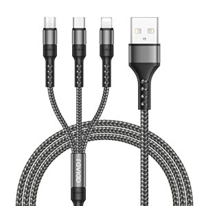 RAVIAD Câble Multi USB, 3 en 1 Câble Universel [2M] Multi USB Câble de Chargement en Nylon avec Micro USB Type C Lightning Câble pour iPhone, Samsung Galaxy S23, Huawei, Honor - Gris