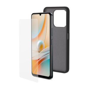 SPC Discovery 3 / 3SE Protection Pack - Coque en Silicone Noire avec intérieur en Microfibre + Verre trempé pour SPC Discovery 3 et Discovery 3 SE (6,8”) | Extra-résistant et Semi-Flexible