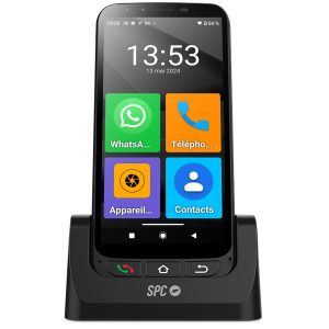 SPC ZEUS 4G Pro + Coque – Smartphone pour Seniors 4G, Mode Facile avec Grandes icônes, Bouton SOS, Configuration à Distance, Boutons physiques, 64Go de ROM, caméra 13MP, Android 11, Socle de Charge