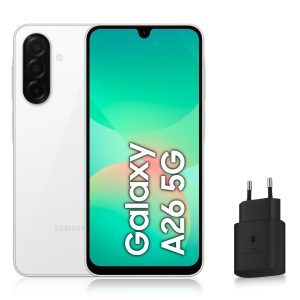 Samsung Galaxy A26 5G, Smartphone Android, 128 Go, Chargeur Secteur Rapide 25W Inclus, Smartphone déverrouillé, Blanc, Version FR