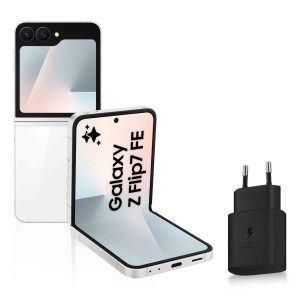 Samsung Galaxy Z Flip7 FE, Smartphone Android 5G avec Galaxy AI, 256 Go, Chargeur Secteur Rapide 25W Inclus, Smartphone déverrouillé, Blanc, Version FR