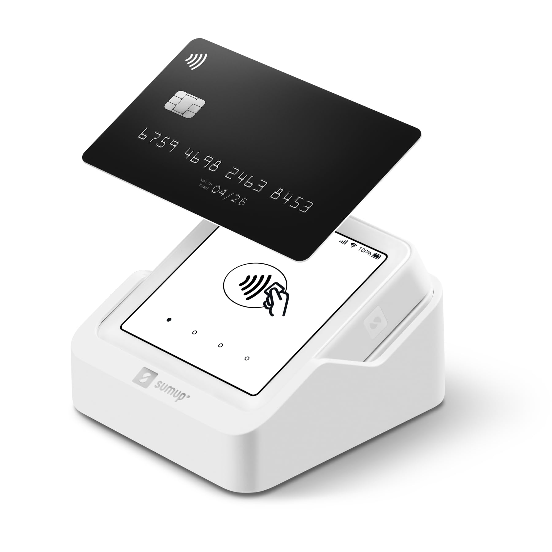 SumUp, Solo Terminal de Paiement Carte Bancaire avec Station de Charge et Interface Tactile, Lecteur de Carte Compatible Paiements sans Contact, Carte SIM et Données Mobiles Incluses
