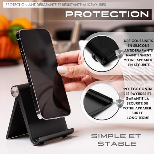 Support Téléphone Portable et Smartphone, pour Bureau, Porte Téléphone, Socle Portable, Accessoire Ajustable, Forme Triangulaire (Noire) – Image 3