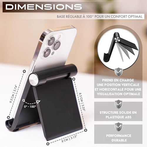 Support Téléphone Portable et Smartphone, pour Bureau, Porte Téléphone, Socle Portable, Accessoire Ajustable, Forme Triangulaire (Noire) – Image 4
