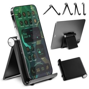 Support Téléphone Portable et Smartphone, pour Bureau, Porte Téléphone, Socle Portable, Accessoire Ajustable, Forme Triangulaire (Noire)