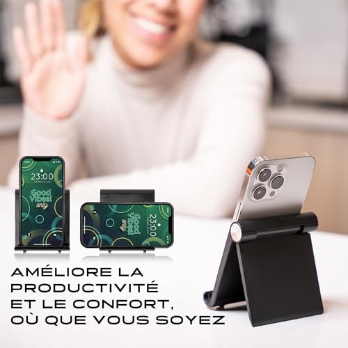 Support Téléphone Portable et Smartphone, pour Bureau, Porte Téléphone, Socle Portable, Accessoire Ajustable, Forme Triangulaire (Noire) – Image 7