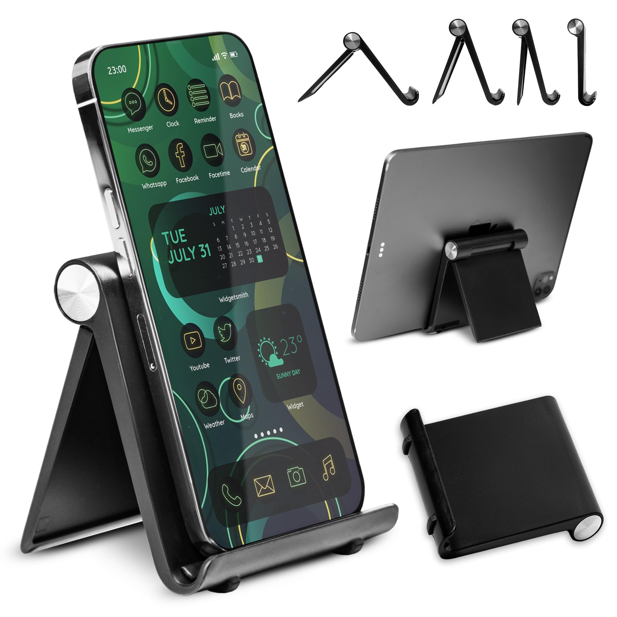 Support Téléphone Portable et Smartphone, pour Bureau, Porte Téléphone, Socle Portable, Accessoire Ajustable, Forme Triangulaire (Noire)