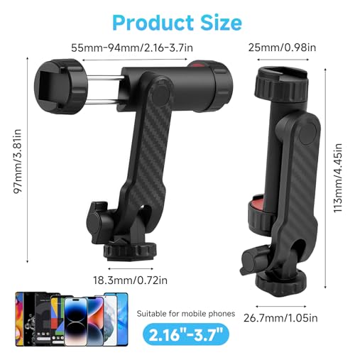 Support Téléphone Trépied avec Double Griffe, Adaptateur Trépied Smartphone à Filetage 1/4", Support Téléphone Appareil Photo Pivotant à 360° et 180°, pour iPhone, Samsung – Image 3
