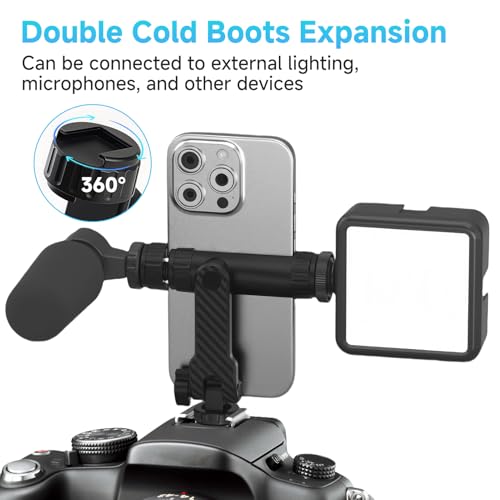 Support Téléphone Trépied avec Double Griffe, Adaptateur Trépied Smartphone à Filetage 1/4", Support Téléphone Appareil Photo Pivotant à 360° et 180°, pour iPhone, Samsung – Image 4