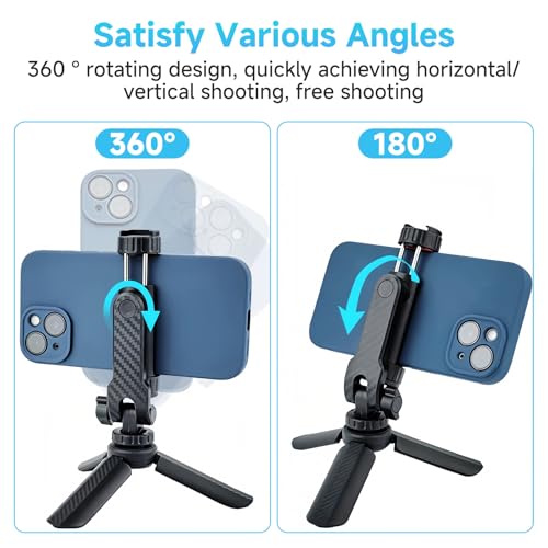 Support Téléphone Trépied avec Double Griffe, Adaptateur Trépied Smartphone à Filetage 1/4", Support Téléphone Appareil Photo Pivotant à 360° et 180°, pour iPhone, Samsung – Image 6