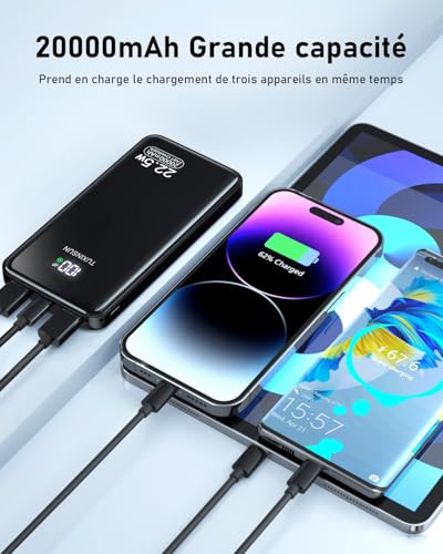TUXINSUN Batterie Externe 20000mAh Power Bank 22.5W PD3.0 QC4.0 Charge Rapide, Plein Écran LCD USB C Entrée & Sortie Compatible avec iPhone 16 15 Pro Max Samsung iPad – Image 3