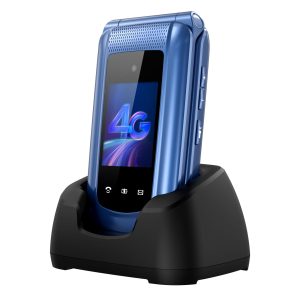 Téléphone Portable 4G à Gros Boutons pour Personnes âgées, débloqué, Simple et Facile à Utiliser, avec écran IPS 2,4" + 1,8", Bouton SOS, Station de Charge et Batterie 1000 mAh (Bleu)