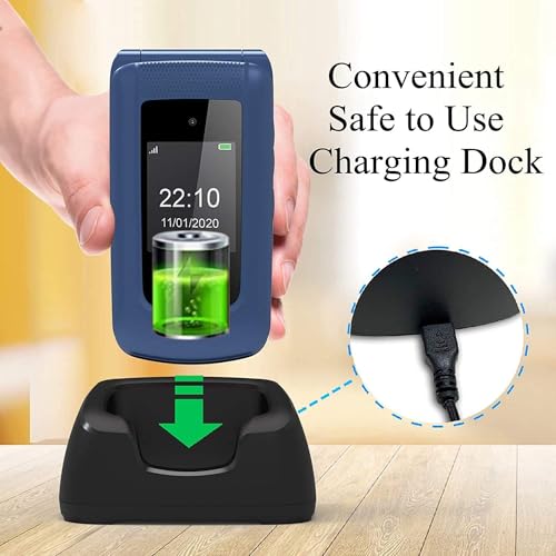 Téléphone Portable 4G à Gros Boutons pour Personnes âgées, débloqué, Simple et Facile à Utiliser, avec écran IPS 2,4" + 1,8", Bouton SOS, Station de Charge et Batterie 1000 mAh (Bleu) – Image 7