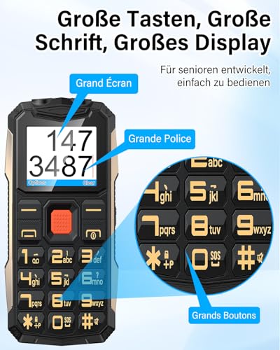 Telephone Portable Senior avec Grandes Touches, 2800mAh Batterie, 2G Double SIM, 2.4" LCD Écran, Téléphone Portable Personnes âgées avec SOS Fonction, Volume Élevé, Lampe De Poche (Noir) – Image 3