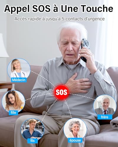 Telephone Portable Senior avec Grandes Touches, 2800mAh Batterie, 2G Double SIM, 2.4" LCD Écran, Téléphone Portable Personnes âgées avec SOS Fonction, Volume Élevé, Lampe De Poche (Noir) – Image 5