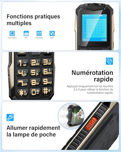 Telephone Portable Senior avec Grandes Touches, 2800mAh Batterie, 2G Double SIM, 2.4" LCD Écran, Téléphone Portable Personnes âgées avec SOS Fonction, Volume Élevé, Lampe De Poche (Noir) – Image 7