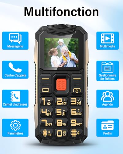 Telephone Portable Senior avec Grandes Touches, 2800mAh Batterie, 2G Double SIM, 2.4" LCD Écran, Téléphone Portable Personnes âgées avec SOS Fonction, Volume Élevé, Lampe De Poche (Noir) – Image 8